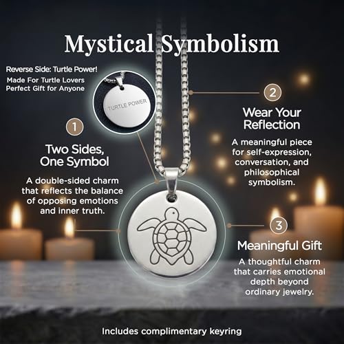1" Stainless Steel Necklace Charms | Third Eye Vision | Peace Symbol | Finding Your Self | Yin & Yang | Moon Cat | Turtle Power | Flower of Life | | OM | Mystical Spiritual Protection, for Men & Women - style: Turtle Power Silver