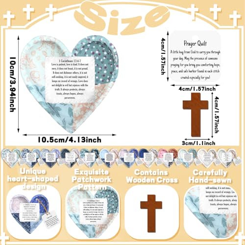 FuWeave 24 Pcs Christian Gift Pocket Prayer Quilt with Wood Cross, Vintage - style: Vintage