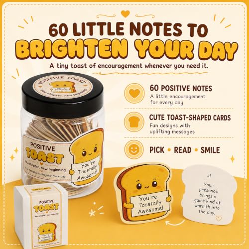 Daily Positive Toast Jar, 60 Toast Notes, Encouragement Gifts For Women, 60 uplifting toast-shaped notes for daily encouragement, friendship gifts, birthdays, new beginnings and thoughtful moments. - style: Daily Affirmation Toast