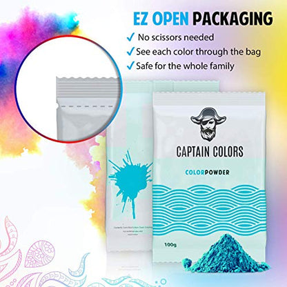 10 Colors x 100gram Each - Holi Color Powder, 10 Natural Powders for Color Wars, Fun Runs, Summer Camps, Festivals, 5k Marathons, Gender Reveals, Parties, Fundraisers, and Rangoli - (100gram Each)