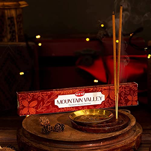 Hem Mountain Valley Masala Incense Sticks | Natural Fragrance of Sandalwood for Positivity | Smudge Healing Incense for Stress Relief & Cleansing | Gift Set - Pack of 12 (15 GMS Each) - size: Mountain Valley