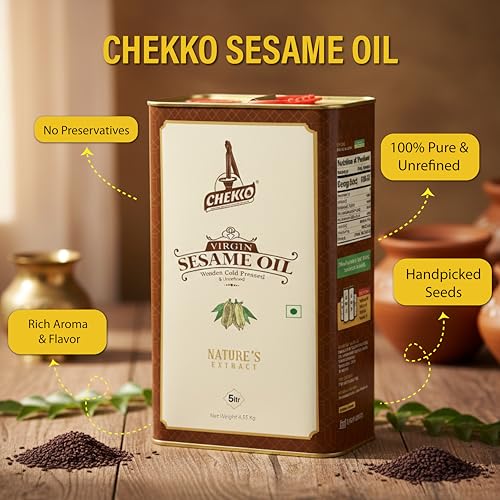 Chekko Cold Pressed Sesame Oil (Virgin, Kachi Ghani, Chekku) - 1L - 2 Pack - size: 33.8 Fl Oz (Pack of 2)