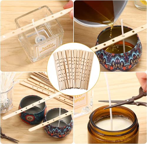 100pcs Wooden Candle Wick Holders - 3 Wick Candle Holders, Candle Making Wick Centering Tool with 7 Holes