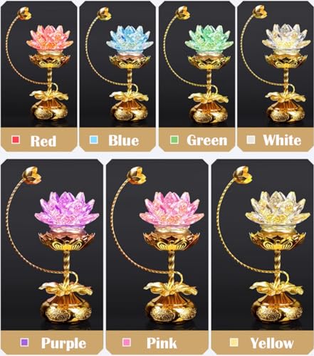 1 Pair - Colorful LED Crystal Lotus Buddhist Lamp - 8 inches - color: Pale Gold, size: 8 inches