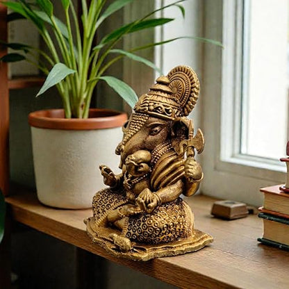 Brass Lord Ganesha Idol on Lotus – 2 Inch Small Hindu God Statue for Home Temple Décor, Ganpati Murti for Puja, Meditation & Gift – Handcrafted Indian Religious Figurine, 90 Gram