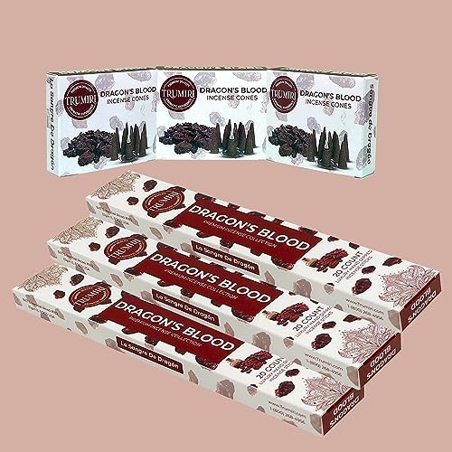 Dragons Blood Incense Sticks & Incense Cones Combo Pack - 60 Insence-Sticks + 30 Insence Cones - Inscense - Incense Cones Scented - Insents - color: Dragons Blood