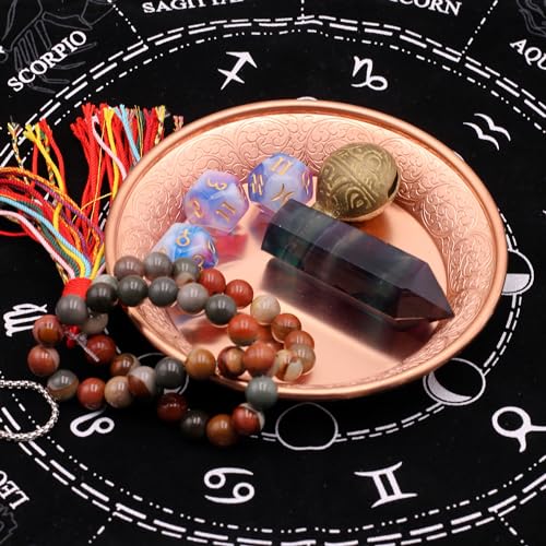 Copper Offering Prayer Ritual Bowl - Hand-Hammered Brass Decorative Plate Great for use Smudging, Incense Burner Holder,Candle Dish, Ash Catcher,Jewelry Dish,keys Basket - style: Nepal Tibet Flowers