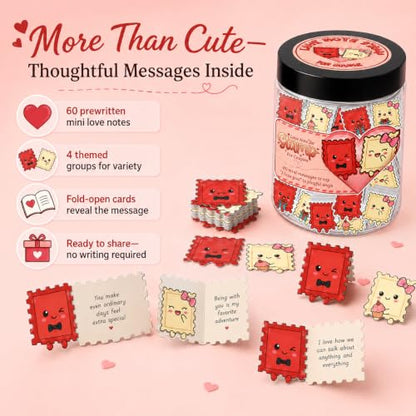 Gifts for Boyfriend, Love Notes Jar with 60 Prewritten Mini Messages - style: Love Notes Stamp