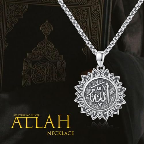 Coexist Necklace 925 Sterling Silver Yin Yang/Star of David Pendant World Religions Harmony Necklace Religion Jewelry Gift for Men - style: Allah
