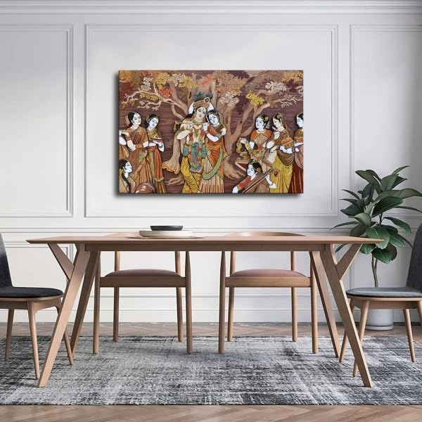 Radha Krishna Hindu Gods Canvas Posters Wall Art Home Living Room Bedroom Decor Mural (Frame 24in*36in) - size: Frame 24in*36in
