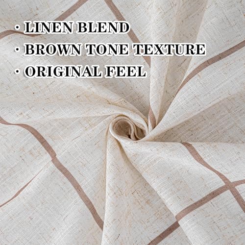 MYSKY HOME 100% Blackout Brown Plaid Farmhouse Linen Curtains 84 Inch Long 2 Panels Set Checkered Drapes Double Layer Thermal Insulated Privacy Protection Living Room Back Tab, 52" W Each Panel - color: Brown, size: 52"W x 84"L (Pack of 2)