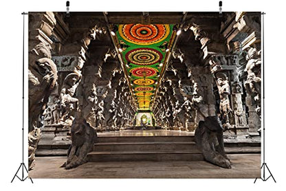 BELECO 9x6ft Fabric Indian Hindu Temple Backdrop Religious Hall of Thousands of Columns Ancient Temple Basrelief Statues India Background Kids Adults Portrait Shoot Photo Studio Props Wallpaper - size: 9x6FT