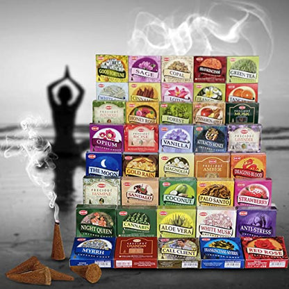 Hem Incense Cones Variety Pack of 12 Randomly Selected Fragrances and Incense Cone Holder Bundle Total 120 Cones - color: Random 12