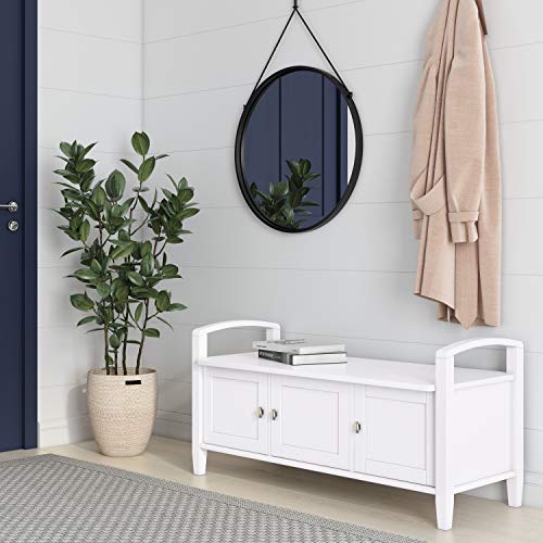 SIMPLIHOME Warm Shaker Storage Bench and Cabinet Set in Light Golden Brown - color: White
