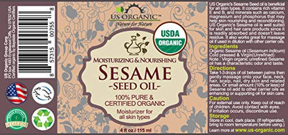 US Organic Sesame Seed Oil, USDA Certified Organic, Untoasted, Unrefined Virgin, 100% Pure & Natural, Cold Pressed, in Amber Glass Bottle w/Glass Eye dropper, Sourced from Mexico (4 oz (Large)) - size: 4 Fl Oz (Pack of 1)