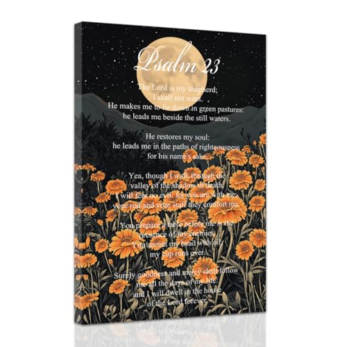 ZXHYWYM Christian Canvas Wall Art Psalm 23 Painting Bible Verses Pictures Scripture Wall Decor Inspirational Prints for Home Bedroom Decor Framed (28" x 42") - color: Black, size: 28" x 42"