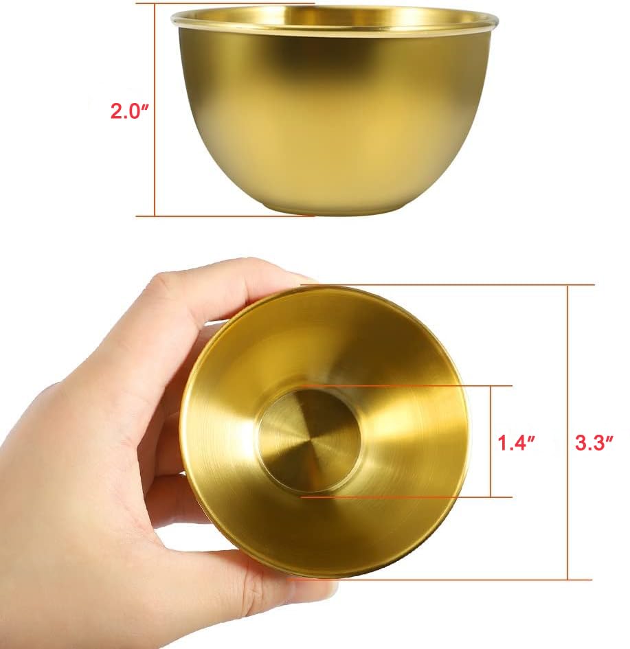 10 Pack 3.3inch Stainless Steel Sauce Dishes Mini Individual Saucers Bowl Round Seasoning Dishes Sushi Dipping Bowl Appetizer Plates, Golden - color: Golden x 10