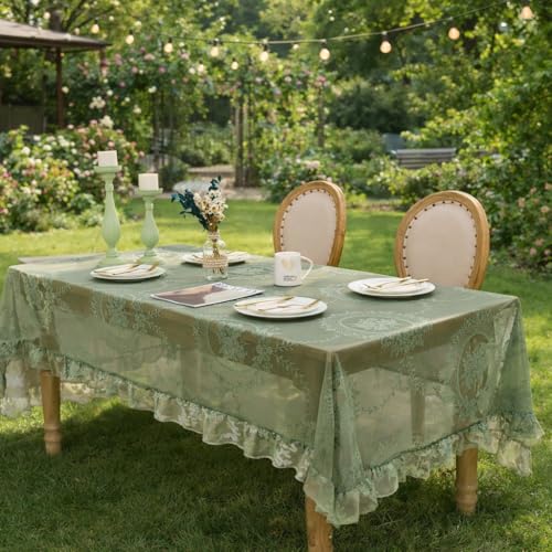 Sage Green Lace Tablecloth, Floral Rectangular Table Cloth 55”x40” - color: Green, size: 55" x 40" (Rectangular)