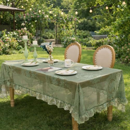 Sage Green Lace Tablecloth, Floral Rectangular Table Cloth 55”x40” - color: Green, size: 55" x 40" (Rectangular)
