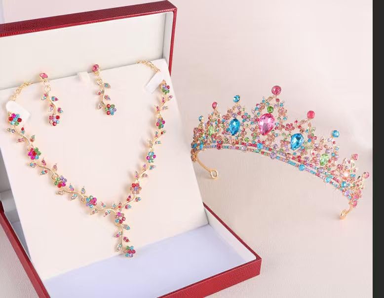 Kamirola Tiaras and Crowns for Women,Tiaras Earrings Necklace, Crystal Bridal Jewelry Set, Costume Party Halloween Prom Pageant Jewelry for Women(TR45) - color: Gold Mix Color