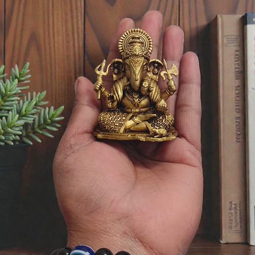 Brass Lord Ganesha Idol on Lotus – 2 Inch Small Hindu God Statue for Home Temple Décor, Ganpati Murti for Puja, Meditation & Gift – Handcrafted Indian Religious Figurine, 90 Gram