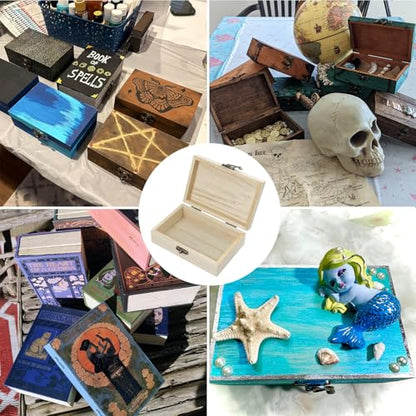 10 Pack 5.83 x 3.86 x 1.88 Inches Small Rectangle Wooden Box, Unfinished Wood Boxes, Perfect for DIY Projects and Storage.