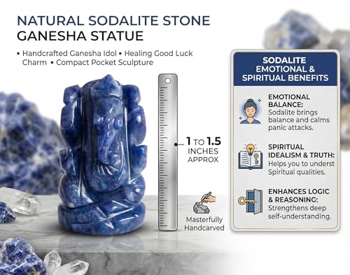Natural Sodalite Stone Healing Good Luck Ganesha Statue Tiny Ganesh Statue Ganesha Statue for Gift Beautiful Handcrafted Ganesha Idol Pocket Ganesh Statue Sculpture - color: Sodalite Ganesh