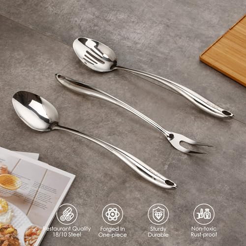 304 Stainless Steel Kitchen Utensil Set - 9 PCS Serving Utensils, Cooking Utensil, Solid Spoon, Slotted Spoon, Fork, Spatula, Ladle, Skimmer Spoon, Slotted Spatula Tunner, Spaghetti Spoon, Large Spoon - color: Sliver