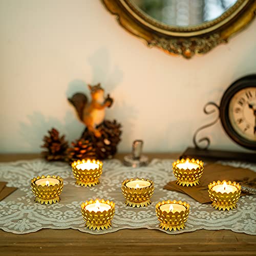 Sziqiqi 6 Pcs Lotus Ghee Lamp Holder Butterlamp Tea Light Holder Tibetan Copper Oil Lamp Altar Supplies, Gold - size: Pack of 6