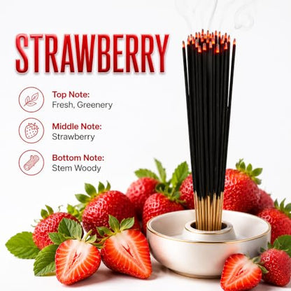 Strawberry Exotic Incense Sticks 7 Inch - Bulk 1 Bundle 85 to 100 Sticks - Natural 7" Long Lasting Aroma that Burns for 30 to 45 Minutes.