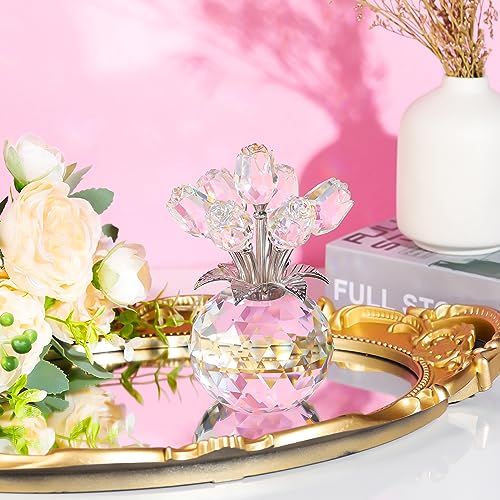 Movdyka Crystal Rose Glass Flowers with Vase Figurine Clear Home Decor - color: Clear-crystal Rose
