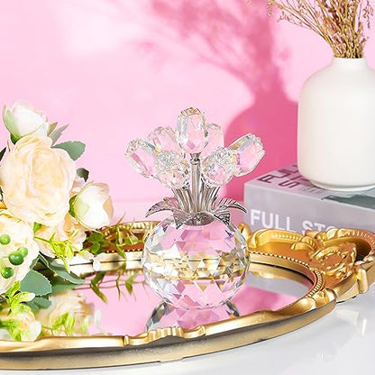 Movdyka Crystal Rose Glass Flowers with Vase Figurine Clear Home Decor - color: Clear-crystal Rose