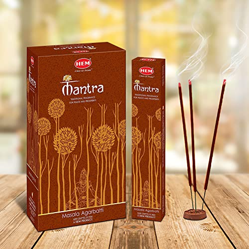 HEM Premium Mantra Masala Incense Sticks | Natural Oil Fragrance for Positivity & Natural Air Purifier | Aromatherapy Incense for Anxiety, Stress Buster | Gift Set - Pack of 12 (15 GMS Each) - size: Standard