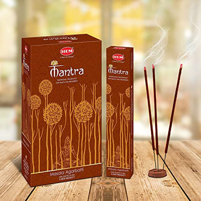 HEM Premium Mantra Masala Incense Sticks | Natural Oil Fragrance for Positivity & Natural Air Purifier | Aromatherapy Incense for Anxiety, Stress Buster | Gift Set - Pack of 12 (15 GMS Each) - size: Standard