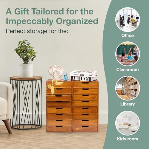 Stackable Modular 4-Pack 16 Drawer Desktop Storage Organizer in Modern Wood Design (20”x7”x 20”) Stackable Drawers For School Office - Crystals, Scrapbook Organization - Declutter Countertop - size: 12 Drawer