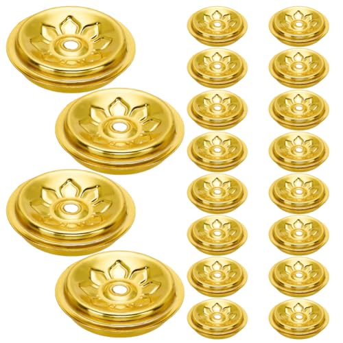 WEBEEDY 20 Pcs Gold Oil Lamp Floating Wick Holder Metal Lotus Floating Candle Wicks Disc Holder Oil Lamp Parts Kerosene Wick Holder for Temple Buddhist Supplies Table Centerpiece, 4cm/1.6''