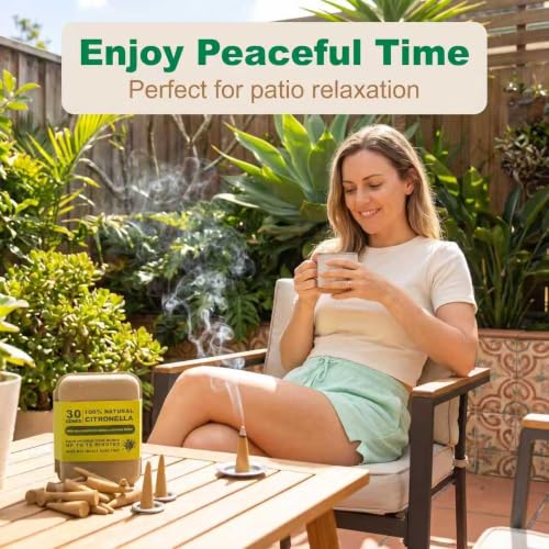 Natural Citronella Incense Cones 30 Count, Include 2 Metal Dishes