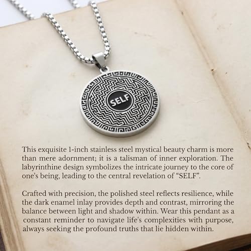 1" Stainless Steel Necklace Charms | Third Eye Vision | Peace Symbol | Finding Your Self | Yin & Yang | Moon Cat | Turtle Power | Flower of Life | | OM | Mystical Spiritual Protection, for Men & Women - style: Finding Your Self Silver