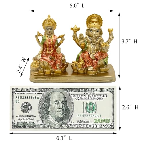 alikiki Hindu Lord Ganesha Lakshmi Statue – 3.7“H Indian God Laxmi Ganesh Murti Item Home Temple Puja Pooja Idol Diwali Gift India Home Office Mandir Altar Item