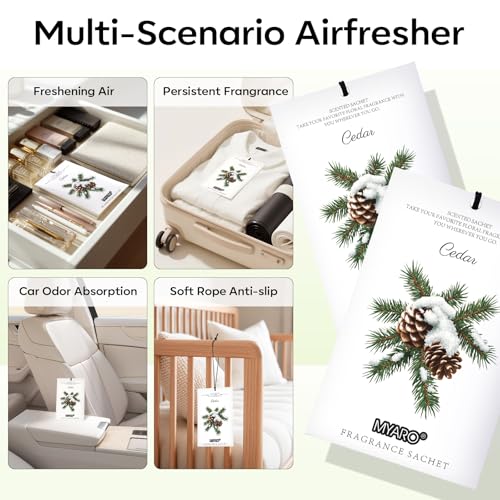 MYARO 12 Pack Cedarwood Scented Sachets, Closet Deodorizer Car Freshener - color: Cedar, size: 12 Packs
