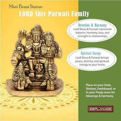 eSplanade Brass Shiva Parvati Pariwar - Shiva Family | Shiva Bholenath Shankar Parvati Ganesh Ganesha Nandi Family Murti Idol Statue Sculpture - Small Size - 2.25" inches - style: Shiva Pariwar