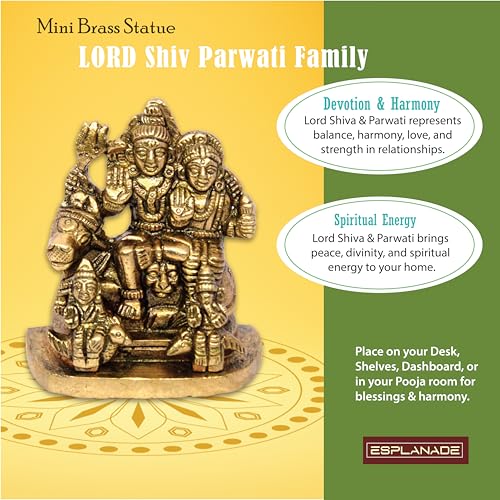 eSplanade Brass Shiva Parvati Pariwar - Shiva Family | Shiva Bholenath Shankar Parvati Ganesh Ganesha Nandi Family Murti Idol Statue Sculpture - Small Size - 2.25" inches - style: Shiva Pariwar