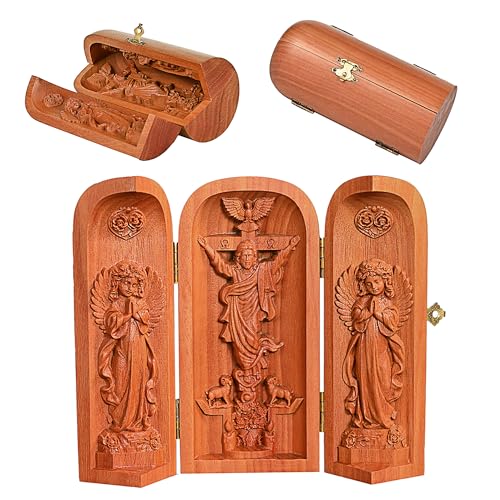 Wooden Jesus Statue Catholic Portable Triptych Altar-6 Inch - color: B-6 Inch