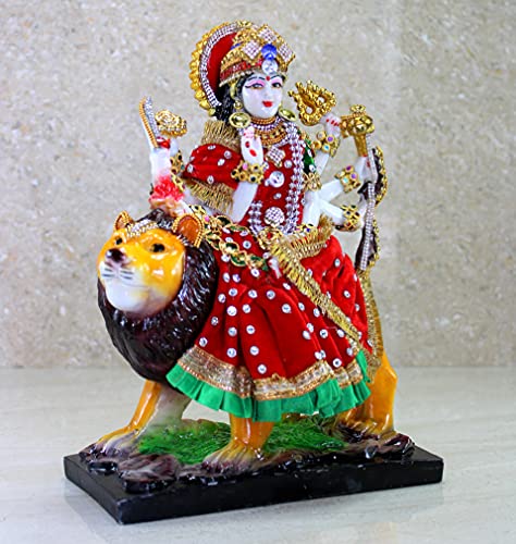 Esplanade Resin Maa Durga MATA Rani Sherawali Murti Idol Statue Sculpture - Multicolour (8 x 11.5 Inches)