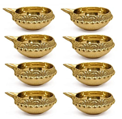 Satvik 8 pc Handmade Golden Engraved Kuber Diya Made of Virgin Brass. Diwali Diya Vilakku for Puja Pooja. Traditional Indian Oil Lamp. Deepawali Decoration Gift Items - style: SET OF 8