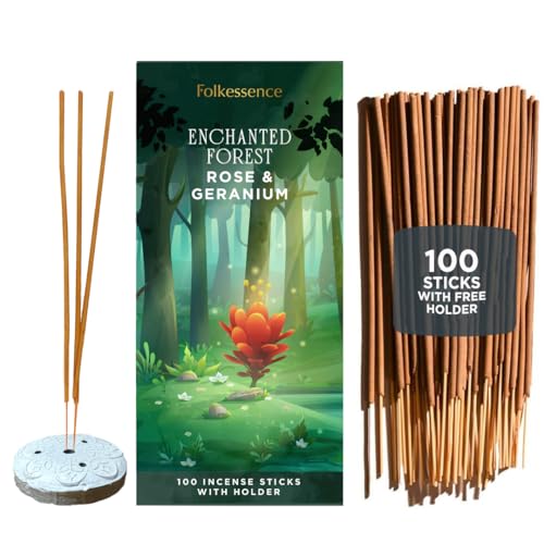 Folkulture Rose & Geranium Outdoor Incense Sticks with Holder -100 Stick - size: Pack of 100