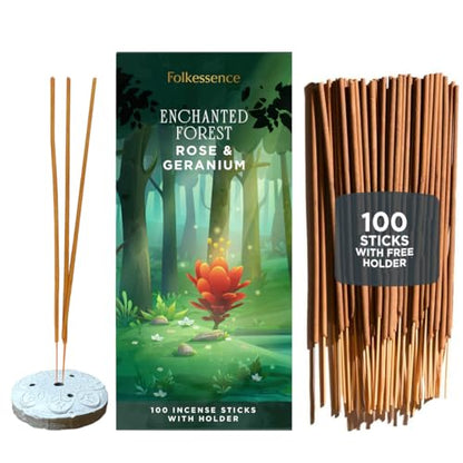 Folkulture Rose & Geranium Outdoor Incense Sticks with Holder -100 Stick - size: Pack of 100