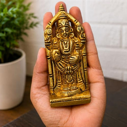 Brass Lord Venkateswara Statue 3" inch | Handcrafted Tirupati Balaji Idol | Hindu God Vishnu Murti for Home Temple, Puja Room & Spiritual Decor | South Indian Religious Gift for Devotees