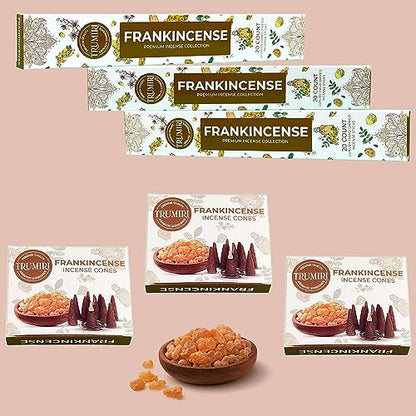 Frankincense Scented Incense Sticks & Incense Cones Combo Pack - 60 Insence-Sticks + 30 Insence Cones - Inscense - Incense Cones Scented - Insents - color: Frankincense
