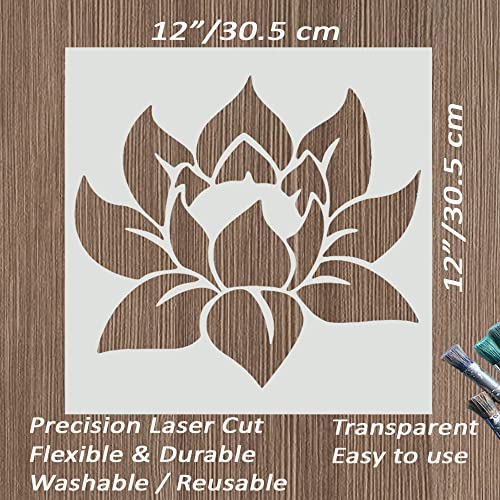 Large 12"x12" Lotus Stencil for Painting on Wood, Canvas, Paper, Fabric, Furniture - Lotus Flower Stencil - Reusable DIY Art and Craft Wall Stencils - Floral Stencils - color: Lotus 12"x12"